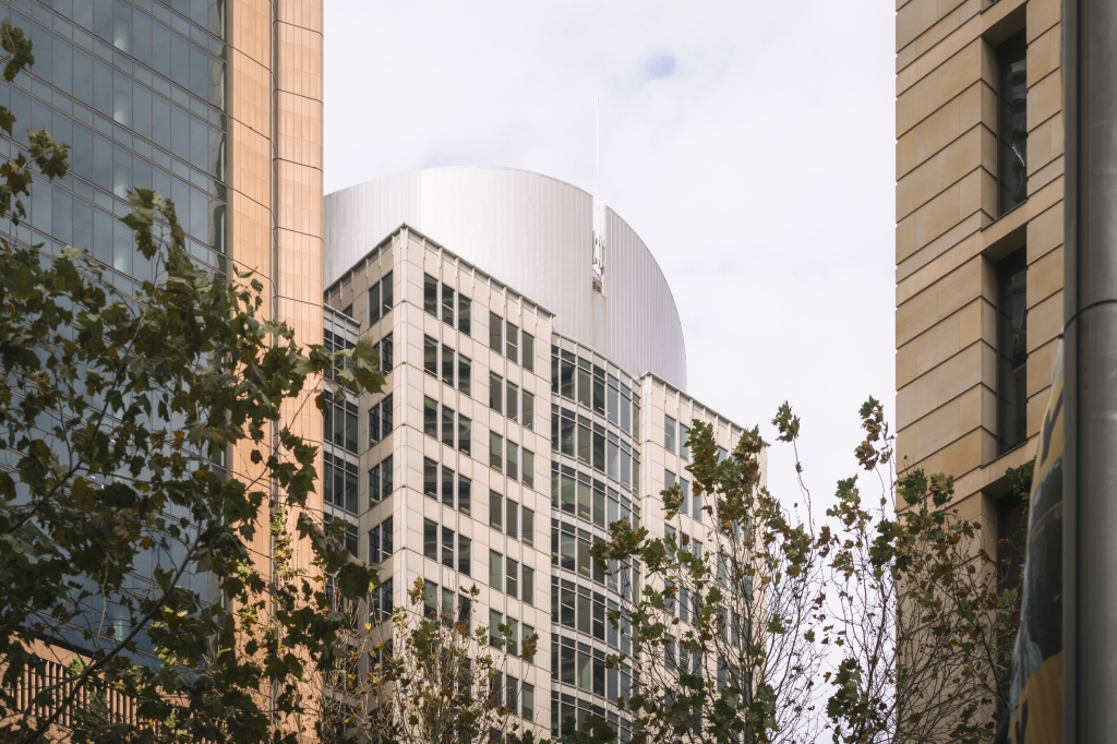 Zoomed in perspective of the building on 60 Castlereagh Street Sydney.