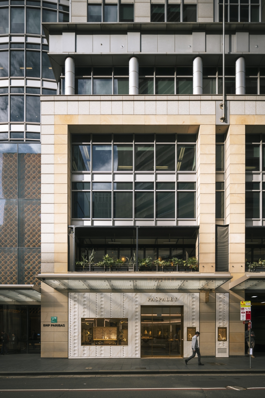 Image of 60 Castlereagh rigorous podium proportions and materiality.